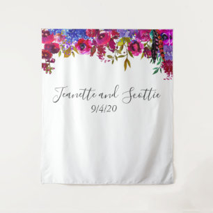 Bright Bold Colours Floral Pink Red Purple Backdro Tapestry