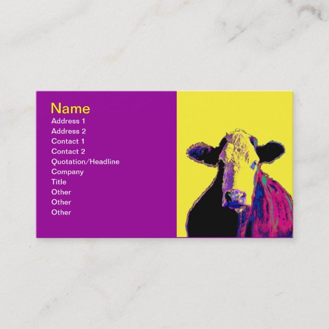 bright bold cow pop art business card template (Front)