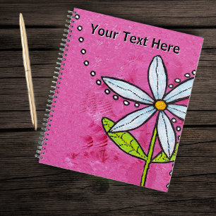 Bright Bold Daisy Flower Leaves Textured Pink Planner
