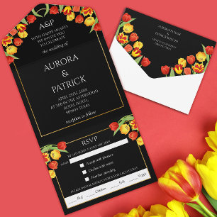 Bright & Bold Elegant Colourful Tulip Spring Flora All In One Invitation