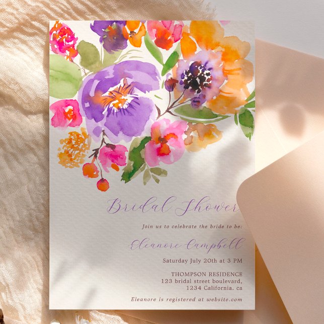 Bright bold fall floral watercolor bridal shower invitation (Creator Uploaded)