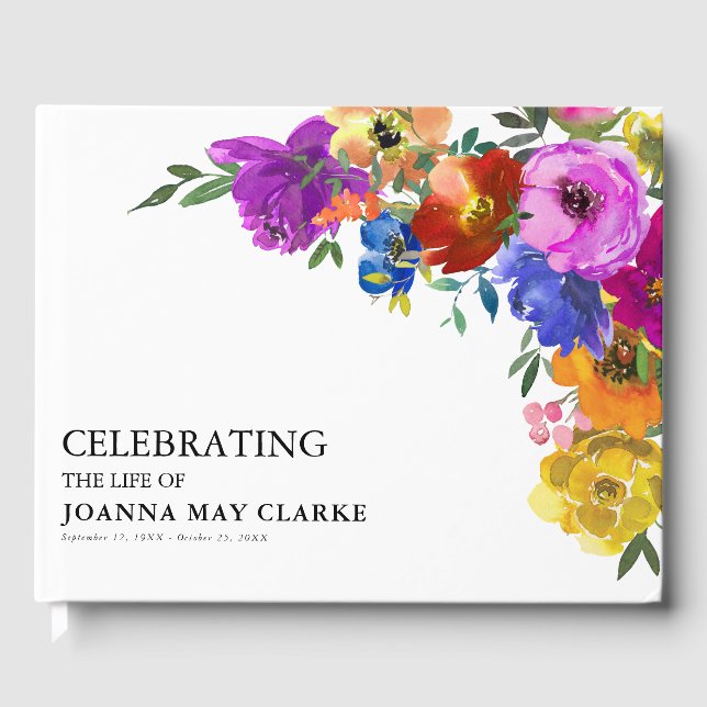 Bright & Bold Floral Celebration of Life Memorial Guest Book (Front)