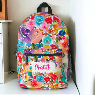 Bright bold floral name vintage botanical printed backpack