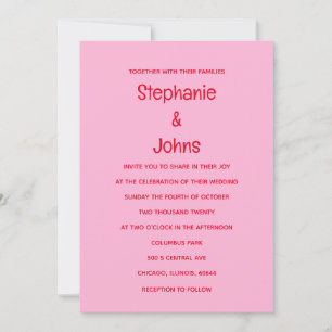 Bright Bold Floral Orange Pink Colourful Wedding Invitation