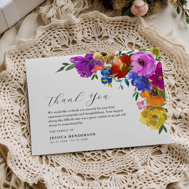 Bright & Bold Floral Sympathy Funeral Memorial Thank You Card (Creator Uploaded)