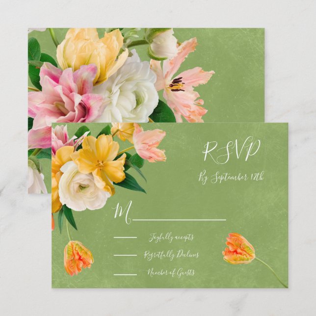 Bright Bold Floral Wedding response cards RSVP (Front/Back)