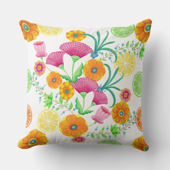 Bright Bold Floral with citrus slices Cushion (Front)