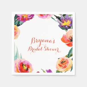 Bright Bold Floral Wreath Watercolor Bridal Shower Napkin