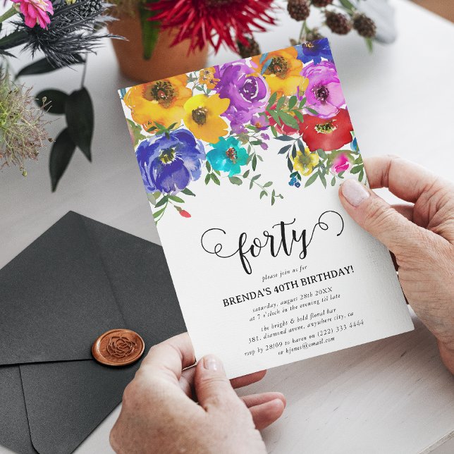 Bright & Bold Florals 40th Birthday Invitation (Creator Uploaded)