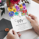 Bright & Bold Florals 50th Birthday Invitation<br><div class="desc">Bright and bold floral 50th birthday invitations that can be customised for any age. Design features calligraphy script lettering,  hand painted watercolor flowers with green foliage and a classic elegant birthday template that is easy to customise.</div>