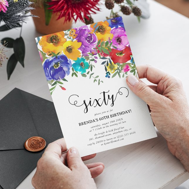 Bright & Bold Florals 60th Birthday Invitation (Creator Uploaded)