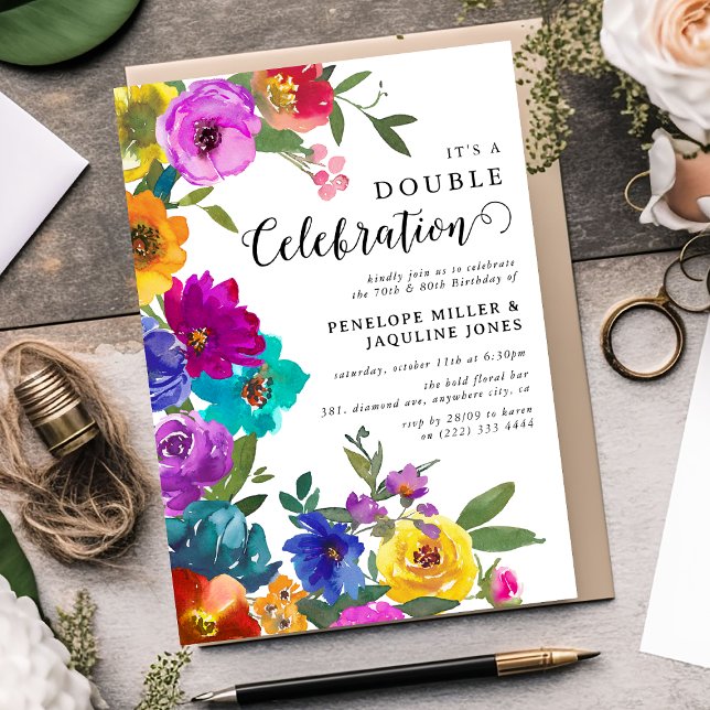 Bright & Bold Florals Double Celebration Birthday Invitation (Creator Uploaded)