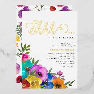 Bright & Bold Florals Shhh Surprise Birthday Gold