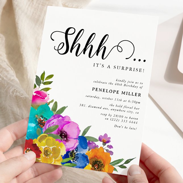 Bright & Bold Florals Shhh Surprise Birthday Invitation (Creator Uploaded)