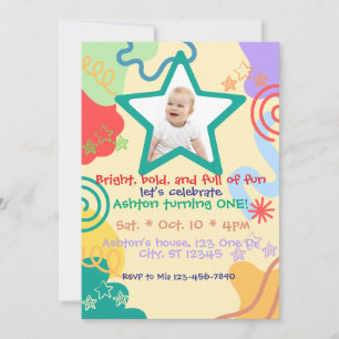 Bright, bold, fun 1st Birthday Invitation