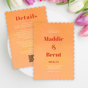 Bright & Bold Gradient Orange QR Code Wedding Invitation