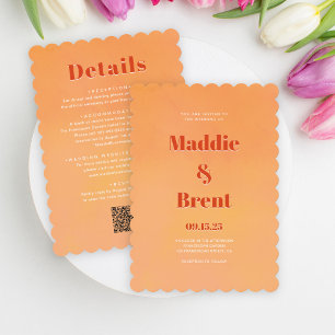 Bright & Bold Gradient Orange QR Code Wedding Invitation