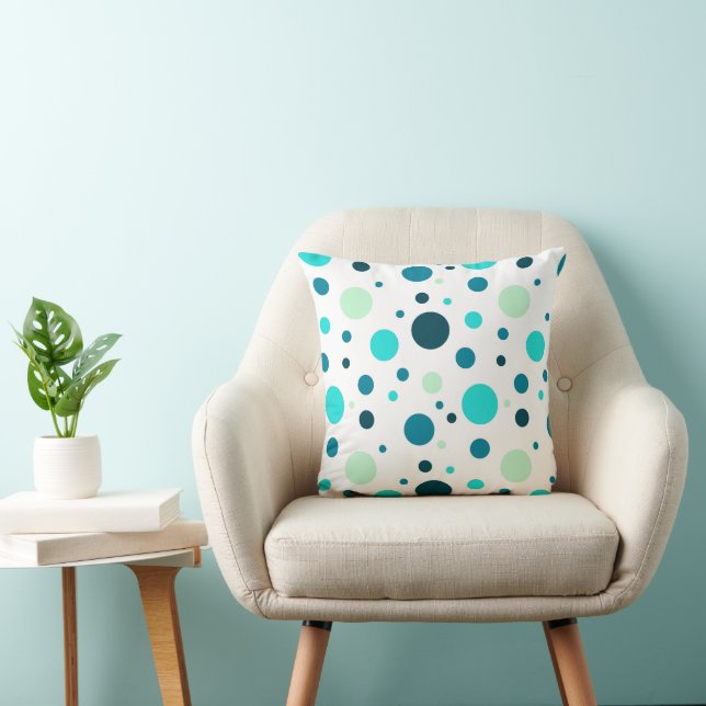 Bright bold green aqua polka dot pillow (Chair)