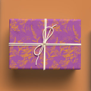 Bright & Bold Hot Pink and Gold Wildflower Wrapping Paper Sheet