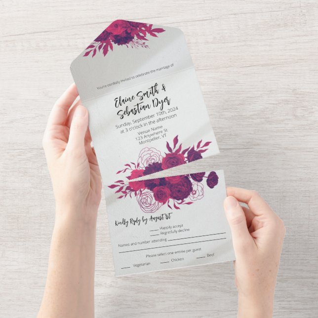 Bright & Bold Hot Pink and Magenta Floral Wedding All In One Invitation (Tearaway)