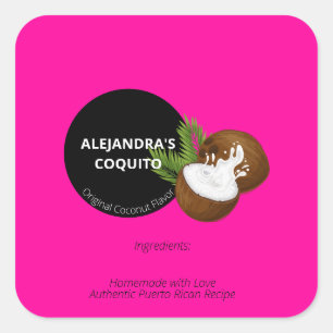 Bright Bold Hot Pink Coconut Coquito Bottle Square Sticker