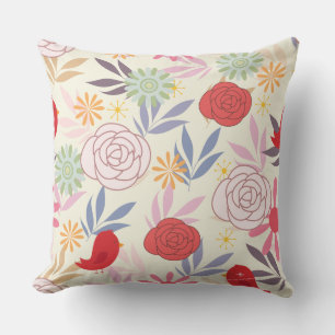 Bright, Bold, in the Red Floral Throw Pillow