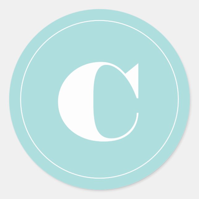 bright bold initial light blue classic round sticker (Front)