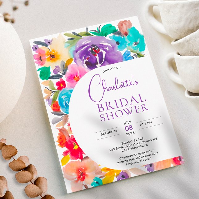 Bright bold modern floral arch chic bridal shower invitation (Bright bold modern floral arch chic bridal shower invitation)