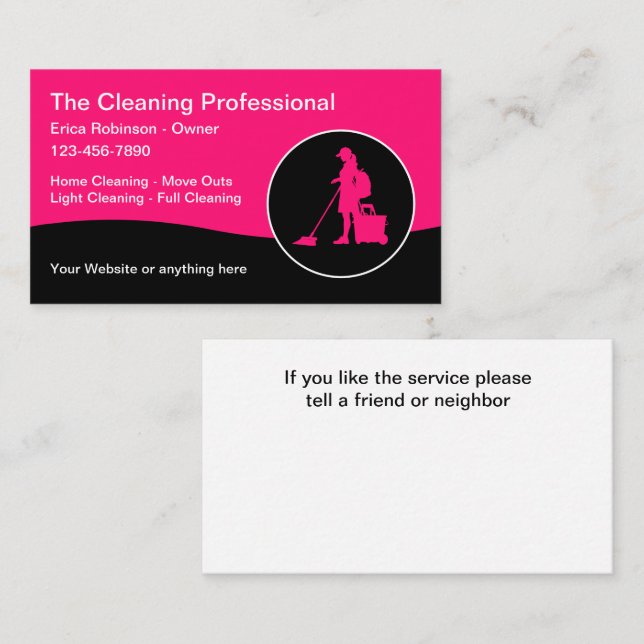 Bright Bold Modern House Cleaning Maid Service Business Card (Front/Back)