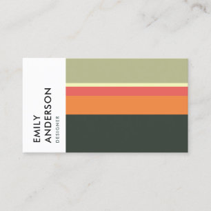 BRIGHT BOLD MODERN ORANGE BEIGE PINK NAVY STRIPES BUSINESS CARD