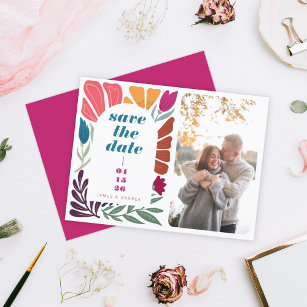 Bright Bold Multicolor Floral Save the Date Photo Announcement Postcard