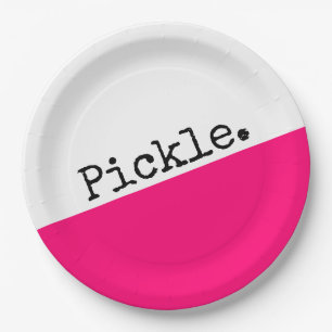 Bright Bold Pink Colour Block Cute Pickleball Mott Paper Plate