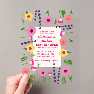 Bright & Bold Pink Colourful Floral Wedding Acrylic Invitations