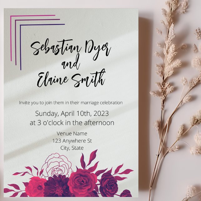 Bright Bold Pink & Purple Floral Sunlight Wedding Invitation (Creator Uploaded)