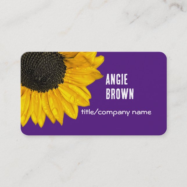 bright bold purple and yellow sunflower photograph business card (Front)