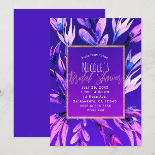 Bright Bold Purple Watercolor Botanical Bridal Invitation