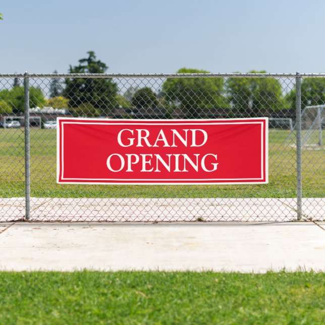 Bright Bold RedWhite Framed Business Grand Opening Banner (Insitu)