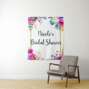 Bright Bold Spring Floral Gold Watercolor Backdrop Tapestry
