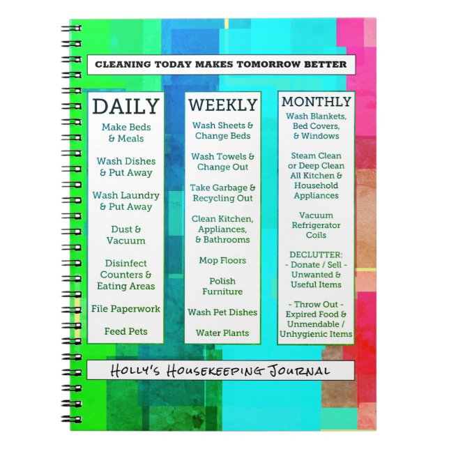 Bright Bold Squares Home Cleaning Guide Personal Notebook (Front)