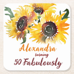 Bright & Bold Sunflower Watercolor Fabulous 50 Square Paper Coaster