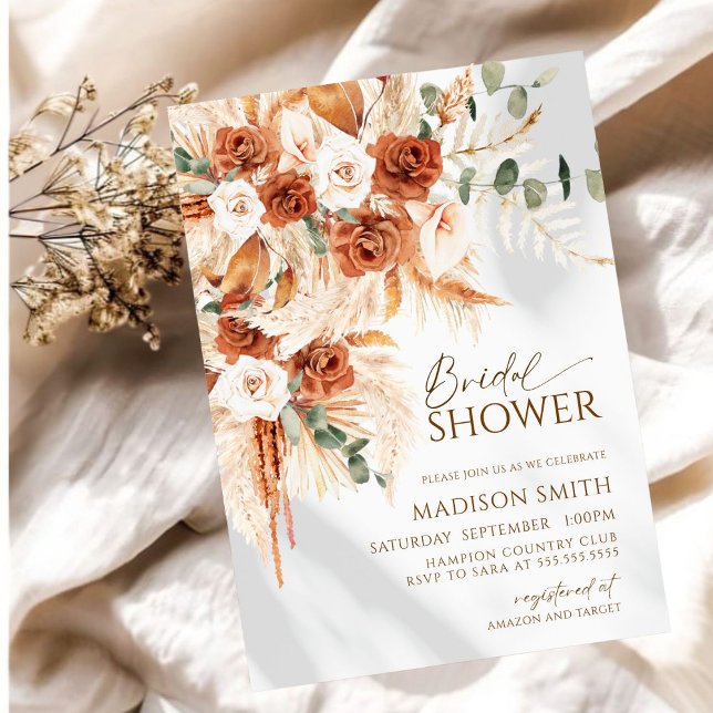 Bright Bold Terracotta Boho Bohemian Bridal Shower Invitation (Creator Uploaded)