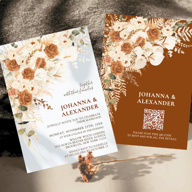 Bright Bold Terracotta Boho Bohemian Wedding Invitation (Creator Uploaded)