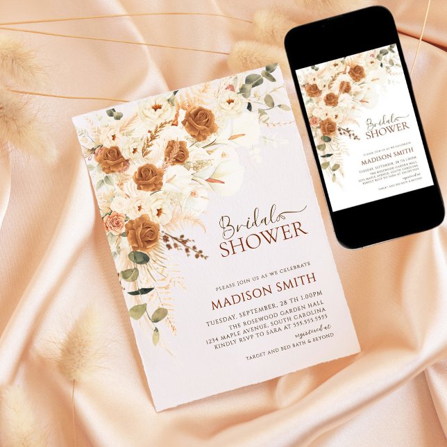 Bright Bold Terracotta Boho QR Code Bridal Shower Invitation (Creator Uploaded)