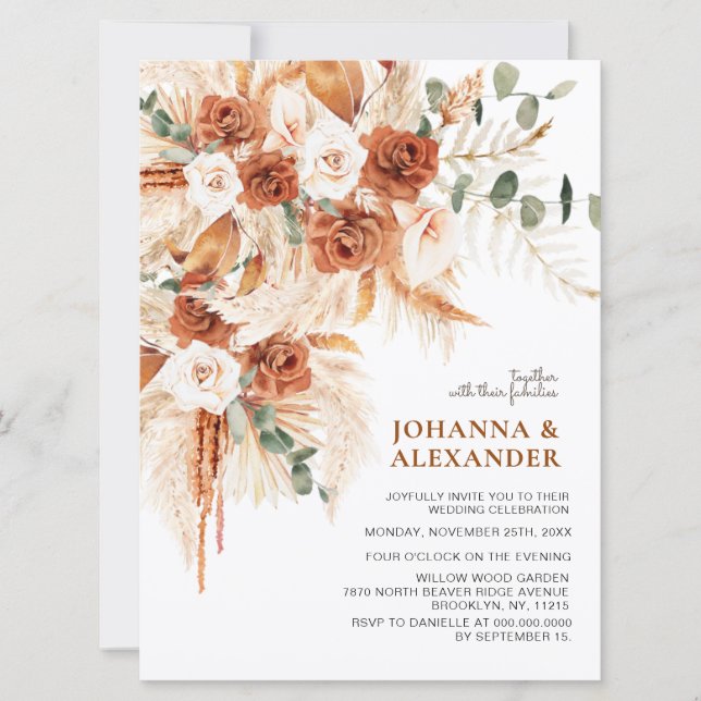 Bright Bold Terracotta Boho  Wedding  Invitation (Front)