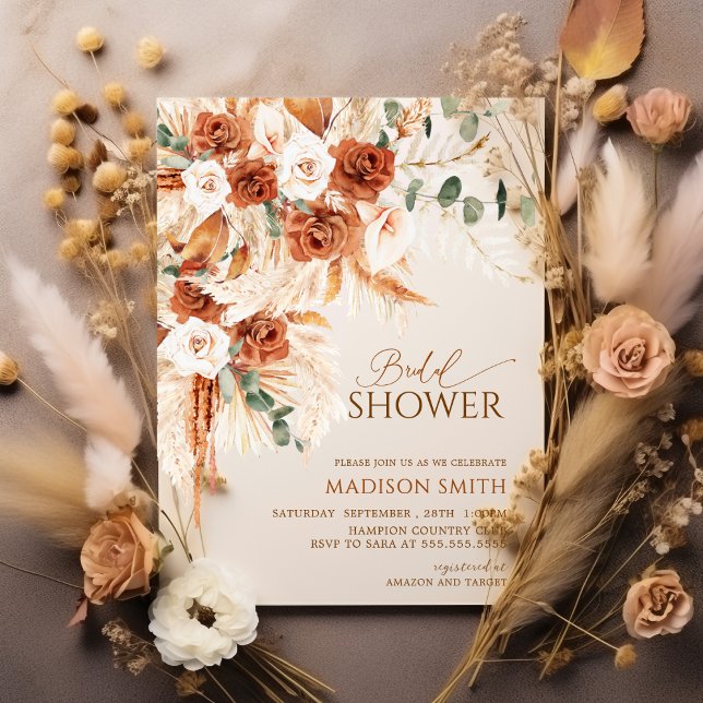 Bright Bold Terracotta Floral Boho Bridal Shower Invitation (Creator Uploaded)