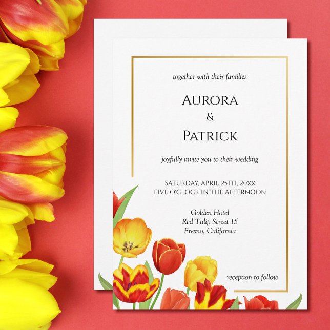 Bright & Bold Tulips White Spring Floral Wedding Invitation (Bright & Bold Tulips White Spring Floral Wedding Invitation)