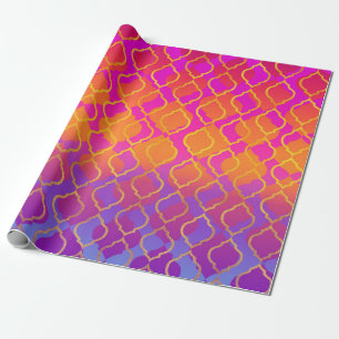 Bright Bold Vivid Orange Purple Fuchsia Quatrefoil Wrapping Paper