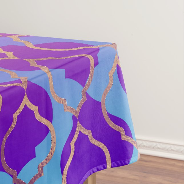 Bright Bold Vivid Orange Purple Fuchsia Trefoil Tablecloth (In Situ)