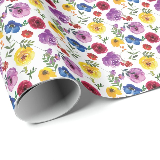 Bright & Bold Watercolor Floral Gift Wrapping Paper (Roll Corner)