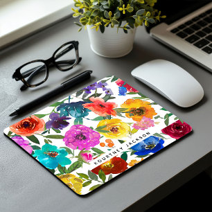 Bright & Bold Watercolor Floral Personalised  Mouse Mat